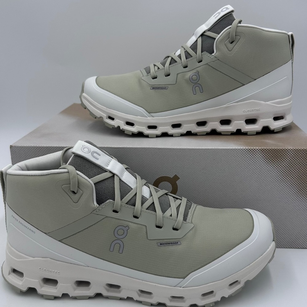 On Cloudroam Waterproof Boots Womens 9.5 Safari White Hiking Sneakers